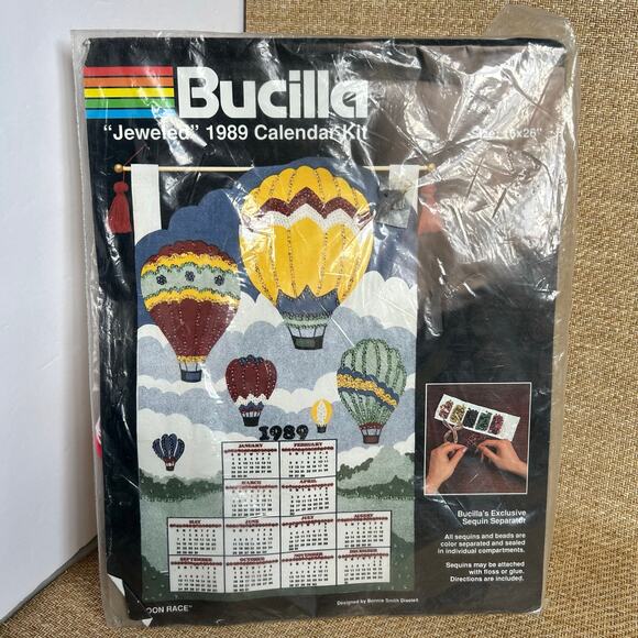 Bucilla Jeweled 1989 Hot Air Balloon Calendar Kit NIP - Picture 1 of 4